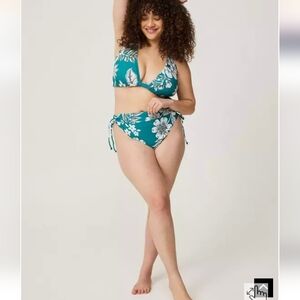 Torrid String Bikini Tie Side Cheeky Bottom 4x & Wire Free Halter 3x Floral Teal